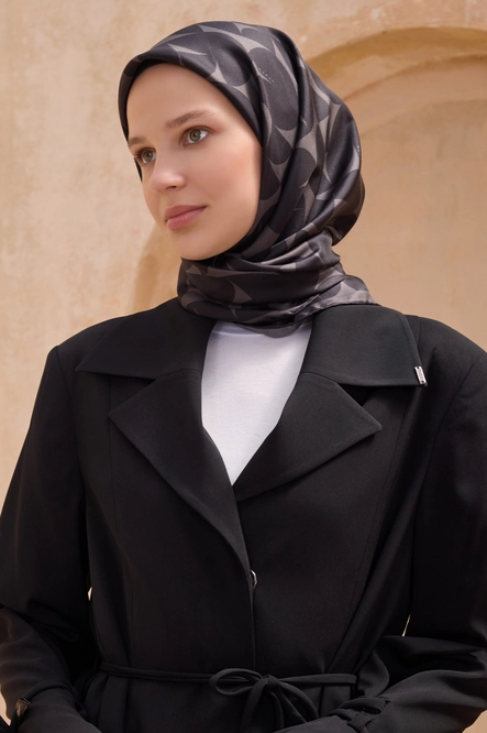 Belli Twill İpek Eşarp Siyah, Füme