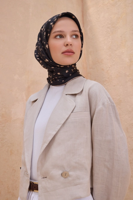 Belli Twill İpek Eşarp Leopar, Siyah