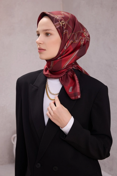 Belli Twill İpek Eşarp Kırmızı, Bordo