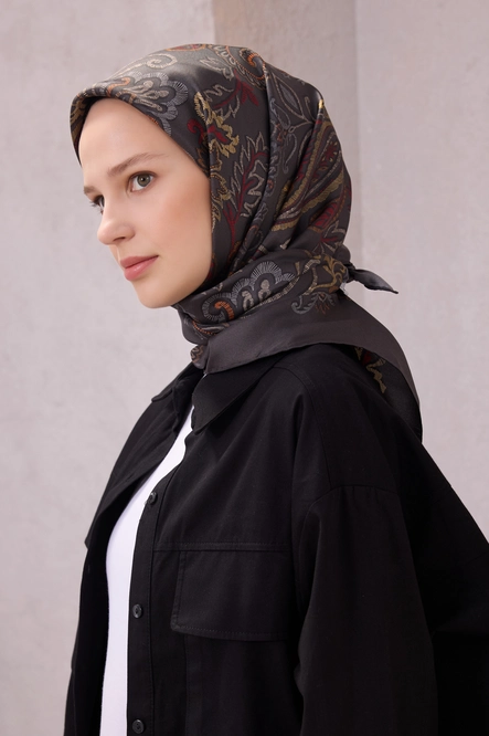 Belli Twill İpek Eşarp Siyah, Bordo