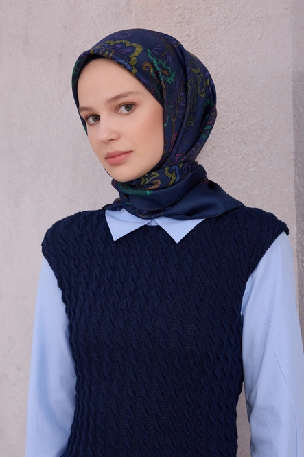 Belli Twill İpek Eşarp Lacivert