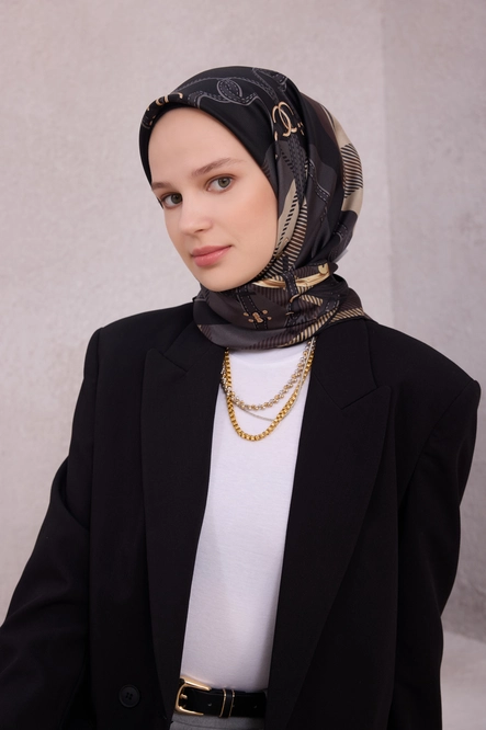 Belli Twill İpek Eşarp Siyah, Füme