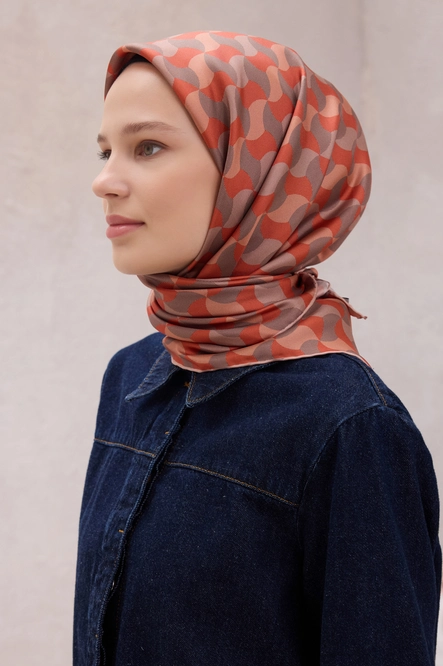 Belli Twill İpek Eşarp Vizon, Kiremit