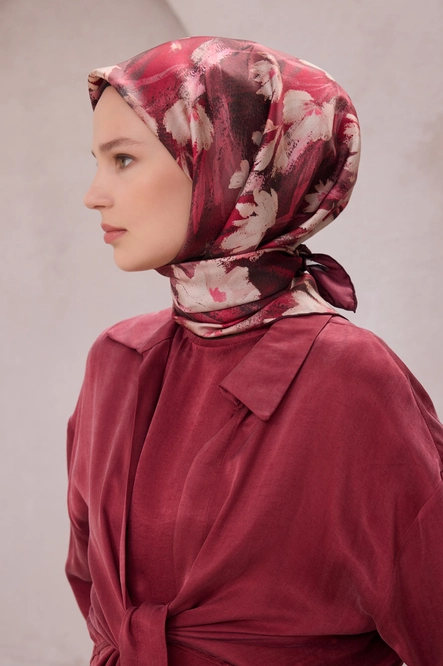 Belli Twill İpek Eşarp Bordo, Pudra, Pembe