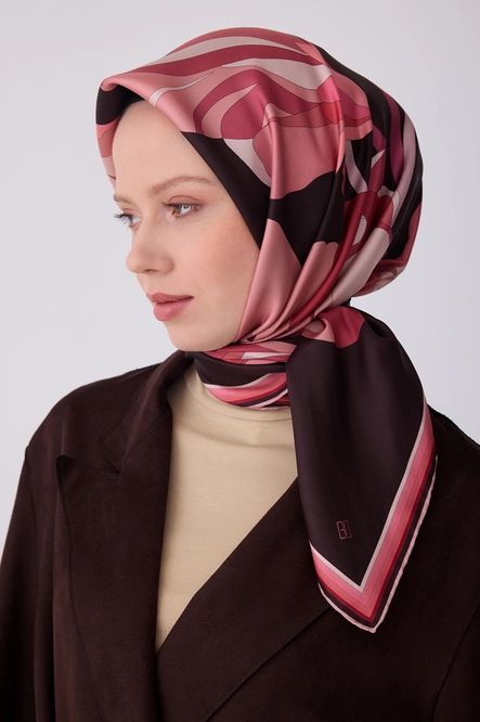 Belli Twill İpek Eşarp Acı Kahve, Pembe