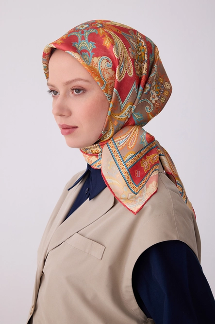 Belli Twill İpek Eşarp Kiremit, Vizon