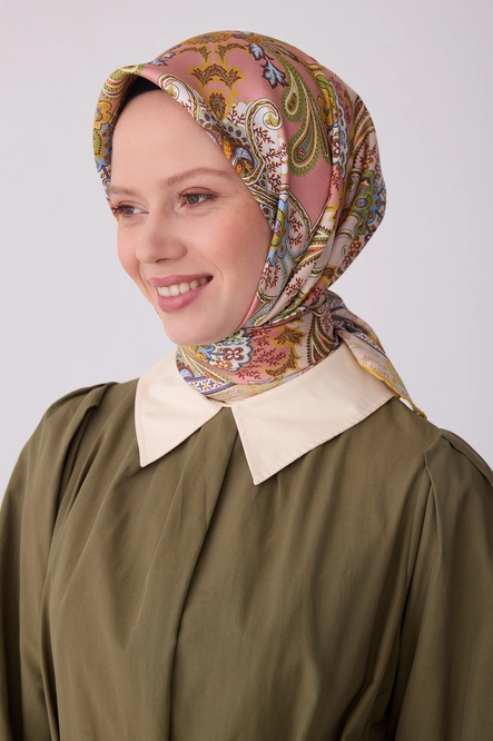 Belli Twill İpek Eşarp Pembe, Krem, Sarı