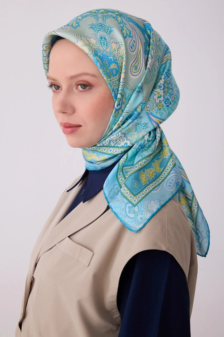Belli Twill İpek Eşarp Turkuaz Mavi