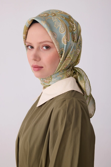 Belli Twill İpek Eşarp Haki Yeşili, Su Yeşili