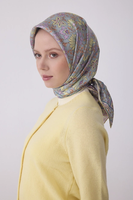 Belli Twill İpek Eşarp Su Yeşili, Lila, Sarı
