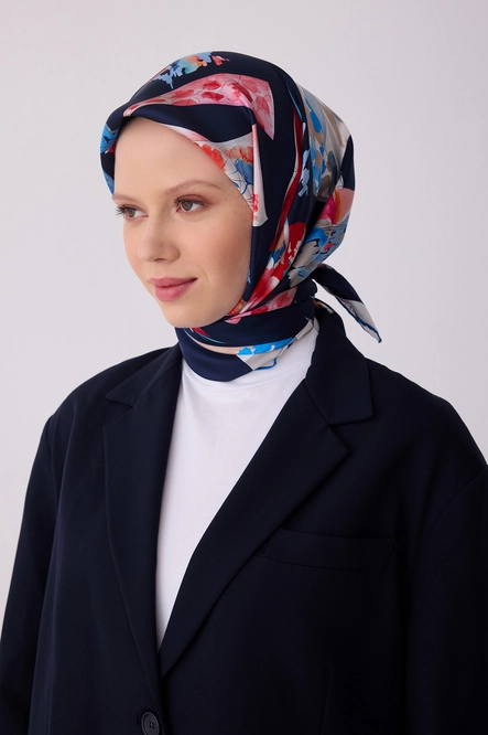 Belli Twill İpek Eşarp Lacivert