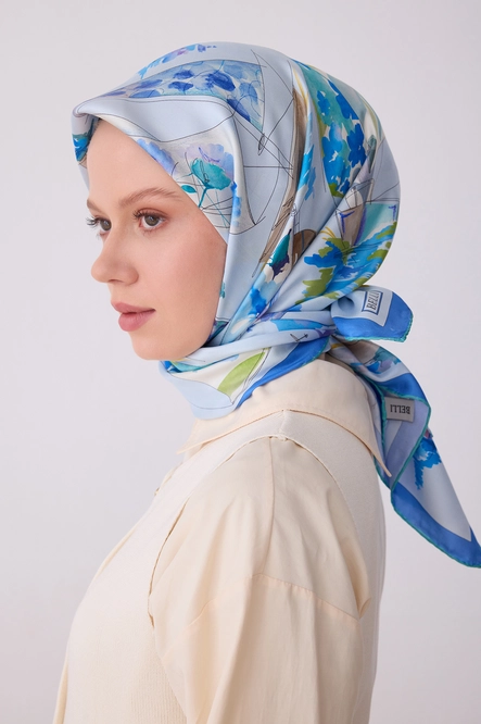 Belli Twill İpek Eşarp Mavi