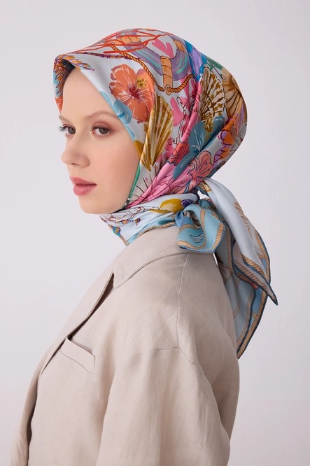Belli Twill İpek Eşarp Mavi