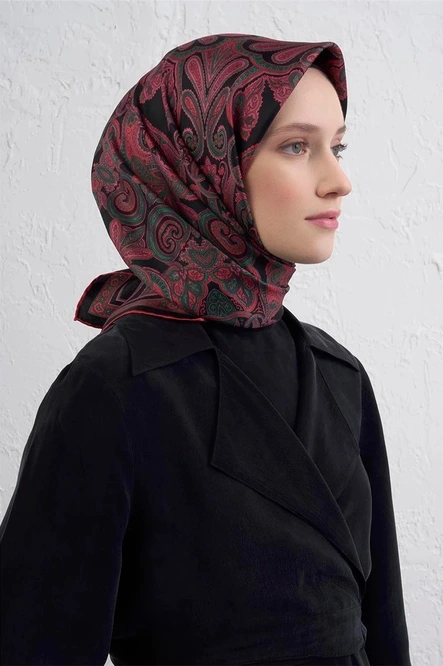 Armine Sura İpek Eşarp Siyah, Pembe, Kırımızı, Yeşil