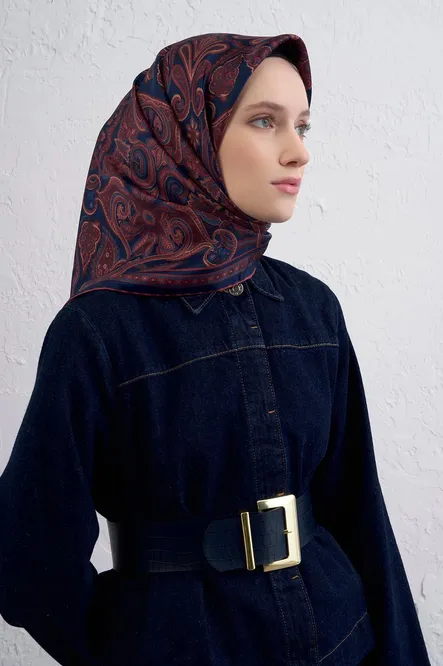 Armine Sura İpek Eşarp Lacivert, Bordo