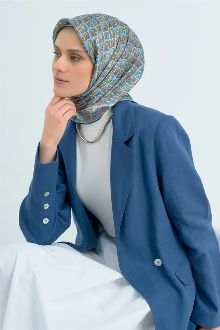 Armine Sura İpek Eşarp Mavi