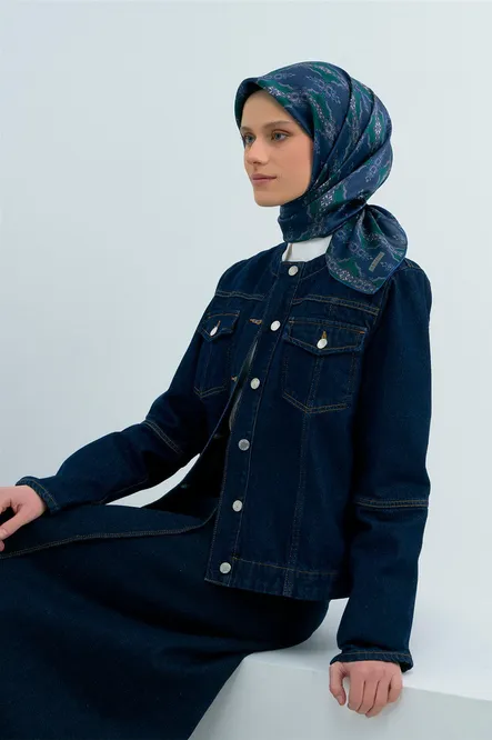 Armine Twill İpek Eşarp Lacivert, Yeşil