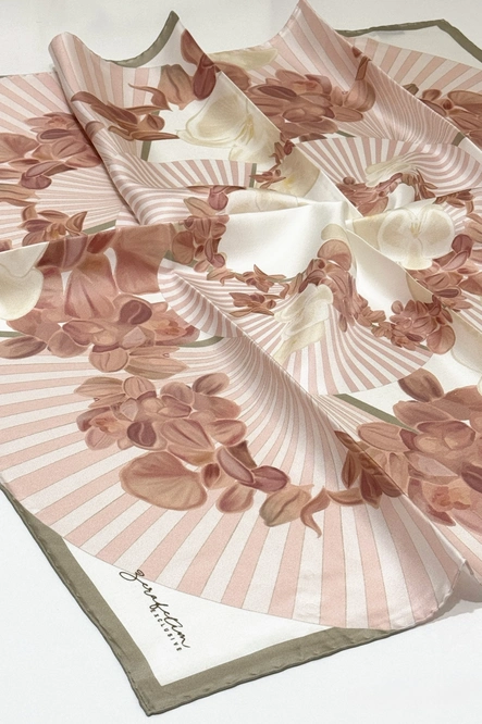 Zerafetim Exclusive Twill İpek Eşarp Krem, Pudra Pembe