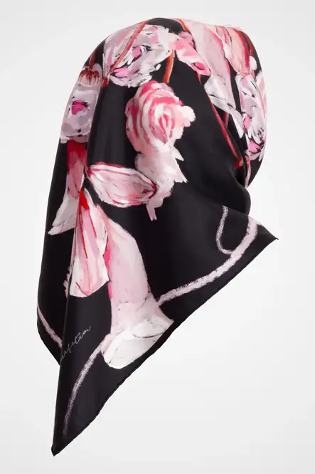 Zerafetim Twill İpek Eşarp Siyah, Pudra, Pembe