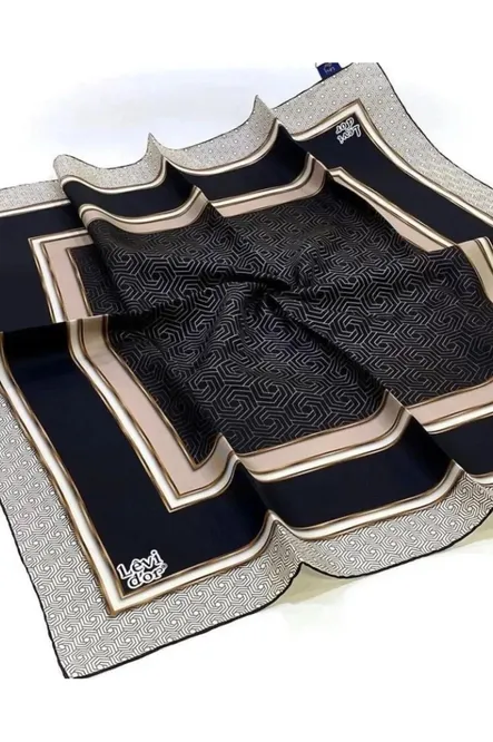 Levidor Twill İpek Eşarp Siyah, Vizon, Gold