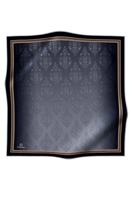 Vissona Twill İpek Eşarp Siyah, Gümüş, Barok Desenli