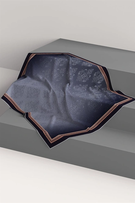 Vissona Twill İpek Eşarp Siyah, Gümüş, Barok Desenli