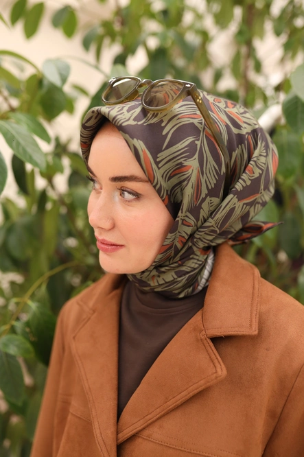 Silk Home Twill İpek Eşarp 11449-07 Acı Kahve, Yeşil, Taba