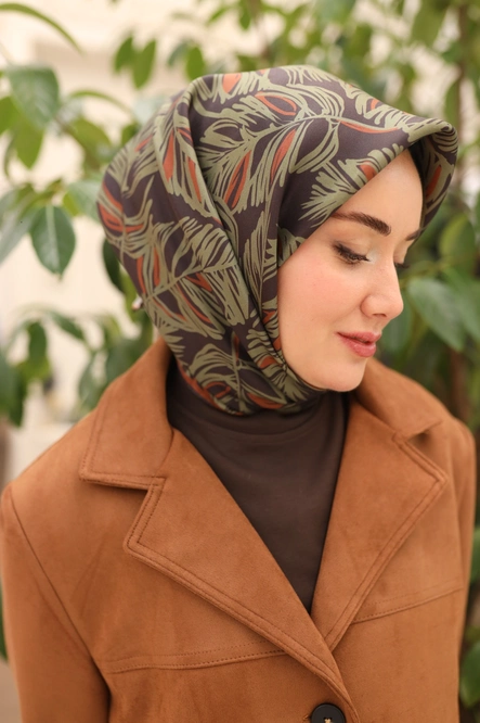 Silk Home Twill İpek Eşarp 11449-07 Acı Kahve, Yeşil, Taba