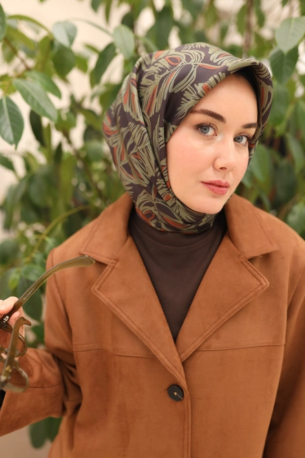 Silk Home Twill İpek Eşarp 11449-07 Acı Kahve, Yeşil, Taba