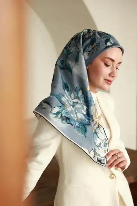 Silk Home Twill İpek Eşarp 11467-13 Mavi, Gri