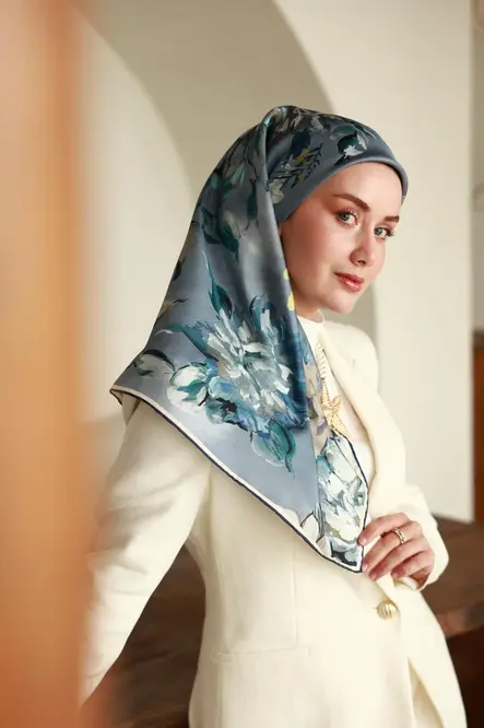 Silk Home Twill İpek Eşarp 11467-13 Mavi, Gri