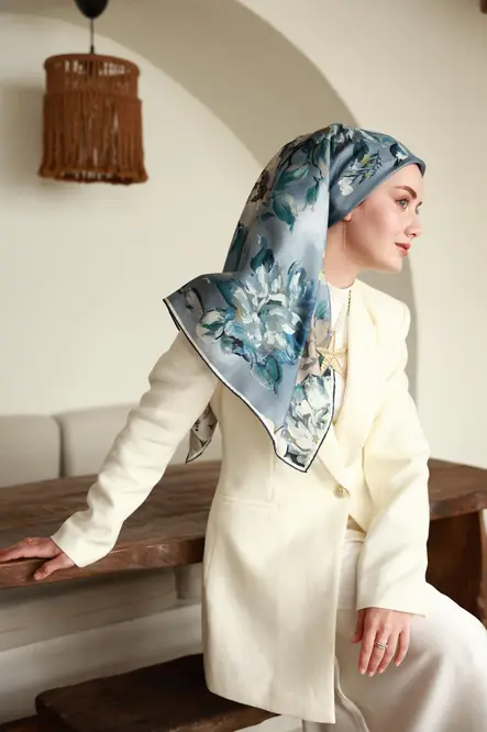 Silk Home Twill İpek Eşarp 11467-13 Mavi, Gri