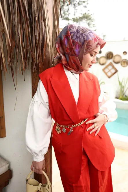 Silk Home Twill İpek Eşarp 11467-30 Kırmızı, Vizon