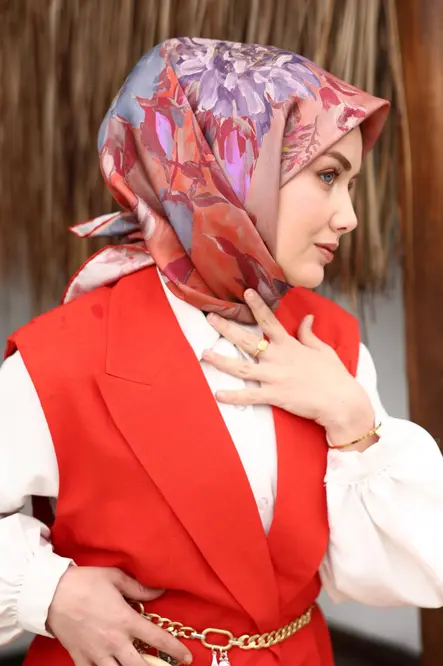 Silk Home Twill İpek Eşarp 11467-30 Kırmızı, Vizon