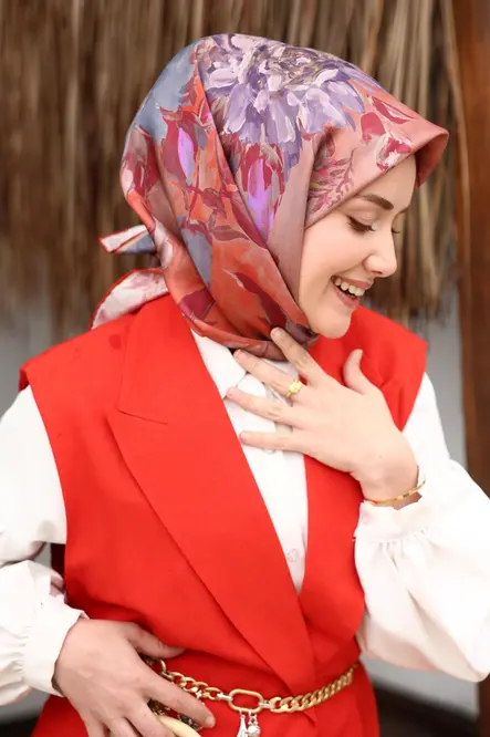 Silk Home Twill İpek Eşarp 11467-30 Kırmızı, Vizon