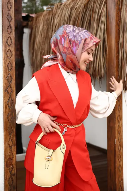 Silk Home Twill İpek Eşarp 11467-30 Kırmızı, Vizon