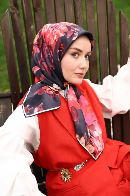 Silk Home Twill İpek Eşarp 11467-33 Siyah, Somon