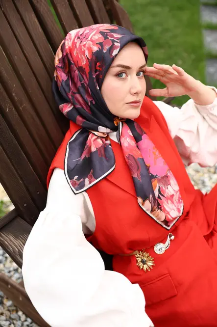 Silk Home Twill İpek Eşarp 11467-33 Siyah, Somon