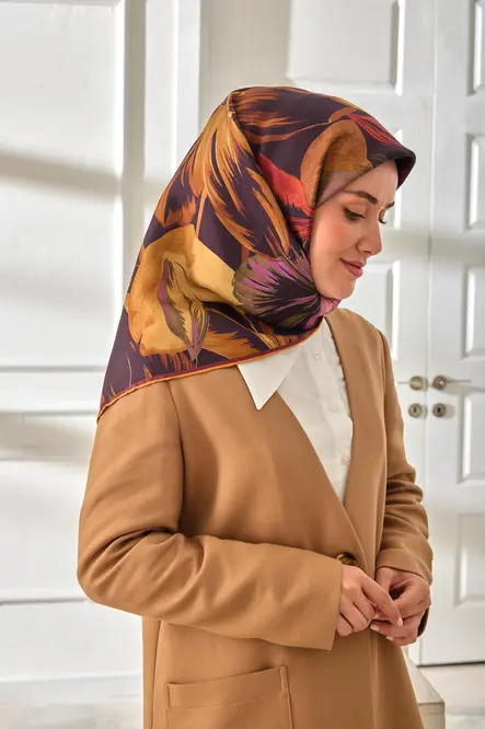 Silk Home Twill İpek Eşarp 11480-41 Patlıcan Moru, Taba, Lila