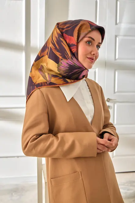 Silk Home Twill İpek Eşarp 11480-41 Patlıcan Moru, Taba, Lila