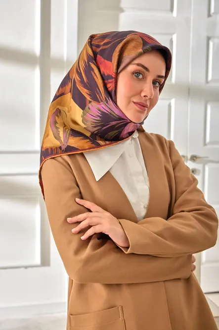 Silk Home Twill İpek Eşarp 11480-41 Patlıcan Moru, Taba, Lila