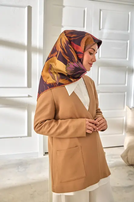 Silk Home Twill İpek Eşarp 11480-41 Patlıcan Moru, Taba, Lila