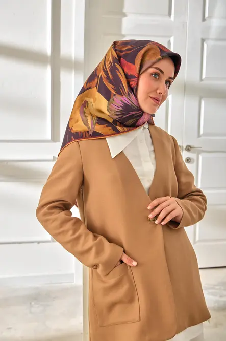 Silk Home Twill İpek Eşarp 11480-41 Patlıcan Moru, Taba, Lila