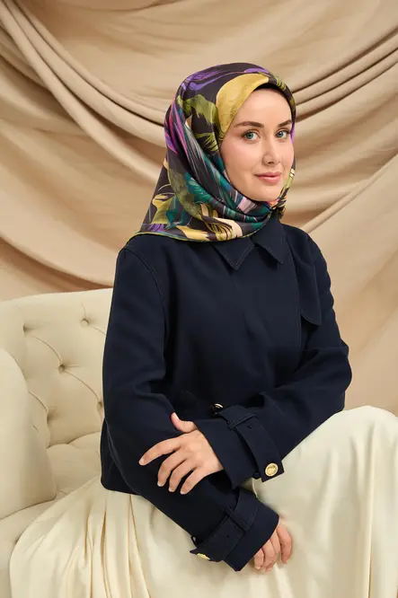 Silk Home Twill İpek Eşarp 11480-50 Antrasit, Pembe, Yeşil, Mor