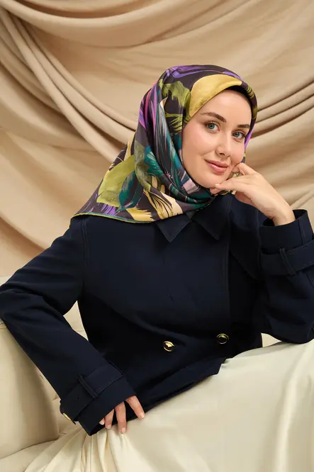 Silk Home Twill İpek Eşarp 11480-50 Antrasit, Pembe, Yeşil, Mor
