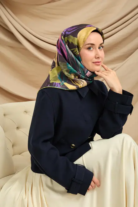 Silk Home Twill İpek Eşarp 11480-50 Antrasit, Pembe, Yeşil, Mor