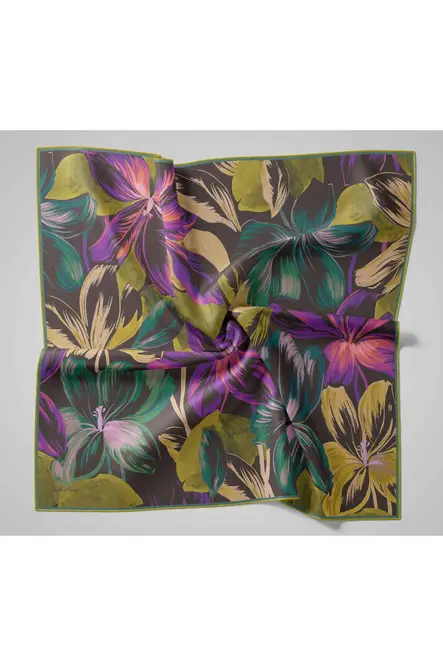 Silk Home Twill İpek Eşarp 11480-50 Antrasit, Pembe, Yeşil, Mor