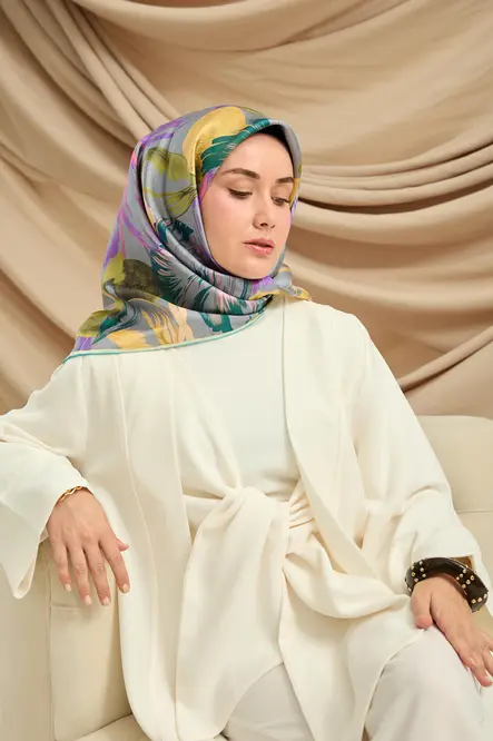 Silk Home Twill İpek Eşarp 11480-51 Pembe, Yağ Yeşili