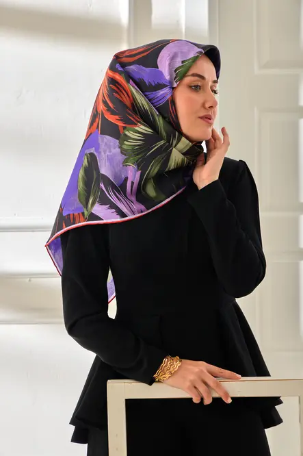 Silk Home Twill İpek Eşarp 11480-69 Koyu Lacivert, Mor, Kiremit