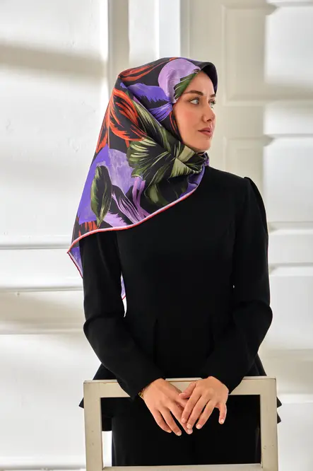 Silk Home Twill İpek Eşarp 11480-69 Koyu Lacivert, Mor, Kiremit
